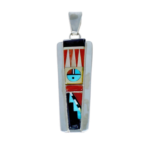 Native American Zuni Multicolor Inlay Sterling Silver Sun Pendant NX11715